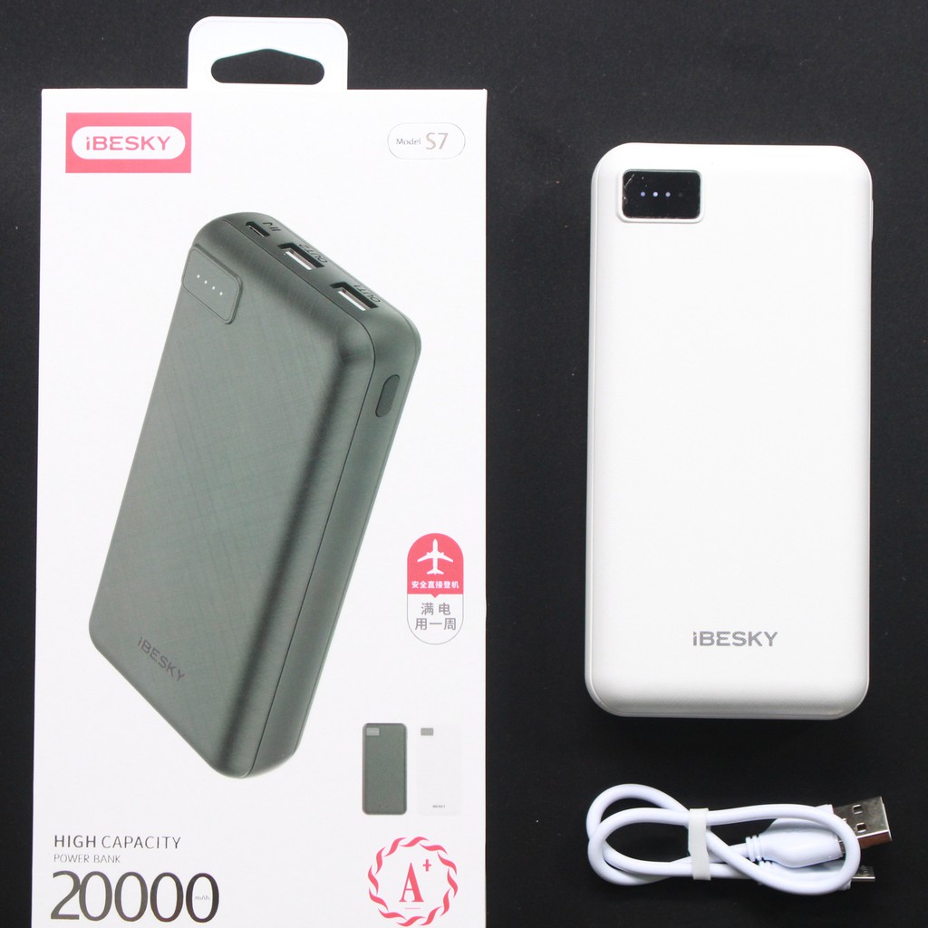 [SỐ LƯỢNG CÓ HẠN] Pin sạc dự phòng iBESKY S7 20000mAh lõi Li-Polymer 2 cổng sạc - Hàng chính hãng