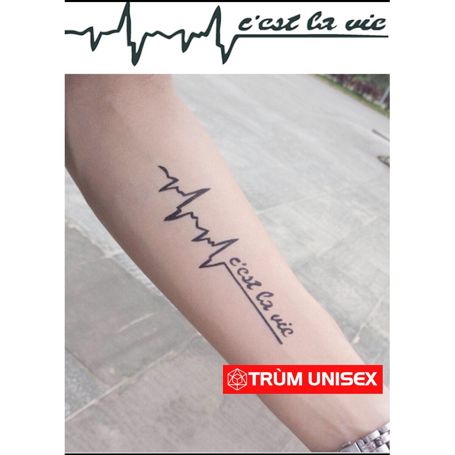 Tấm dán xăm tatoo Nam Nữ độc đáo Nhịp tim C'Est lavie Meo 1 tấm gồm 3 hình TNSTATTOO01