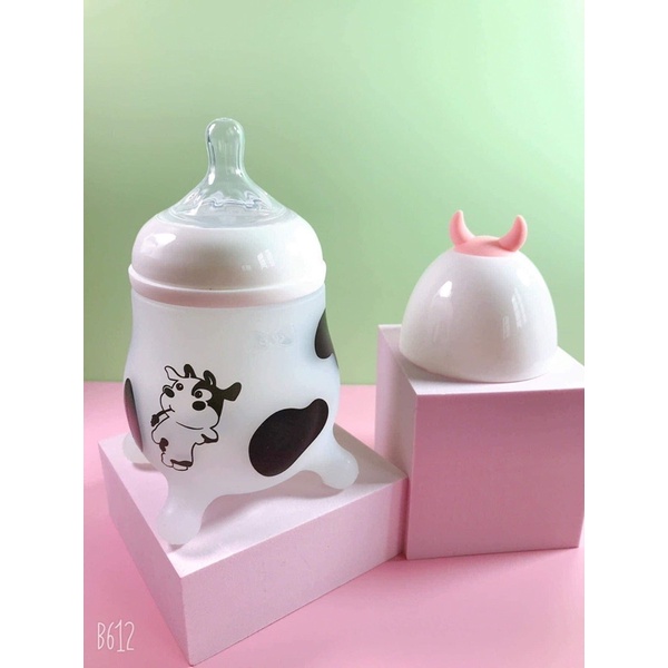 Bình sữa BÒ SỮA chính hãng BABYPAL silicon 180ml và 260mlsiêu cưng cho bé - TẶNG thêm 2 núm