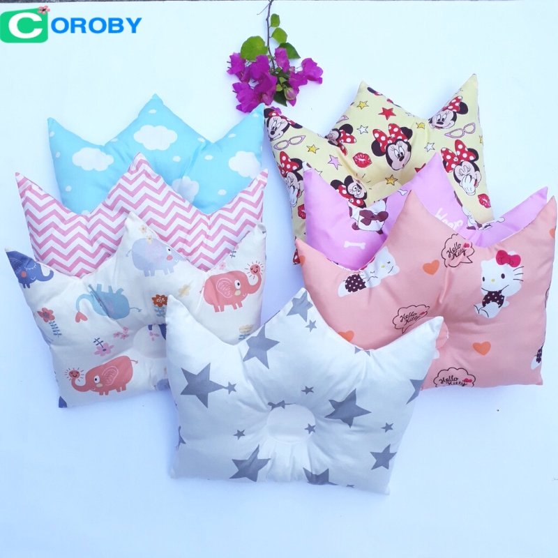 Gối Lõm Cho Trẻ Sơ Sinh Chống Bẹp Đầu Hình Vương Niệm Chất Liệu Cotton Thấm Hút Mồ Hôi Mềm Min Êm Ái