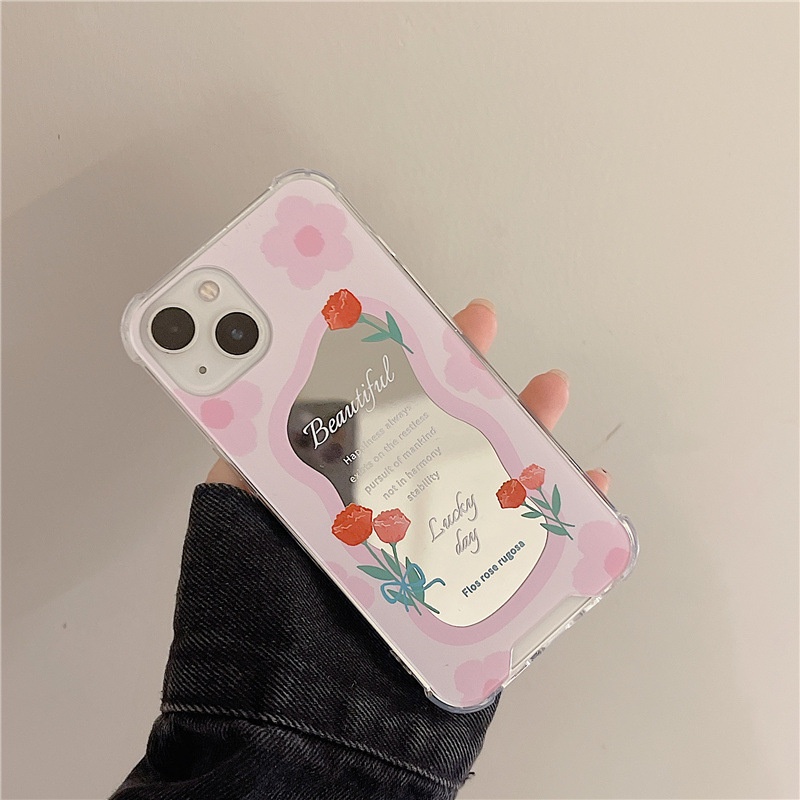 Ốp lưng iphone Ốp Điện Thoại Gắn Gương Màu Hồng Cho iPhone 6/6splus/7/7plus/8/8plus/x/xr/xs/11/14pro/13/pro/max/plus/promax 13 Dinuo case