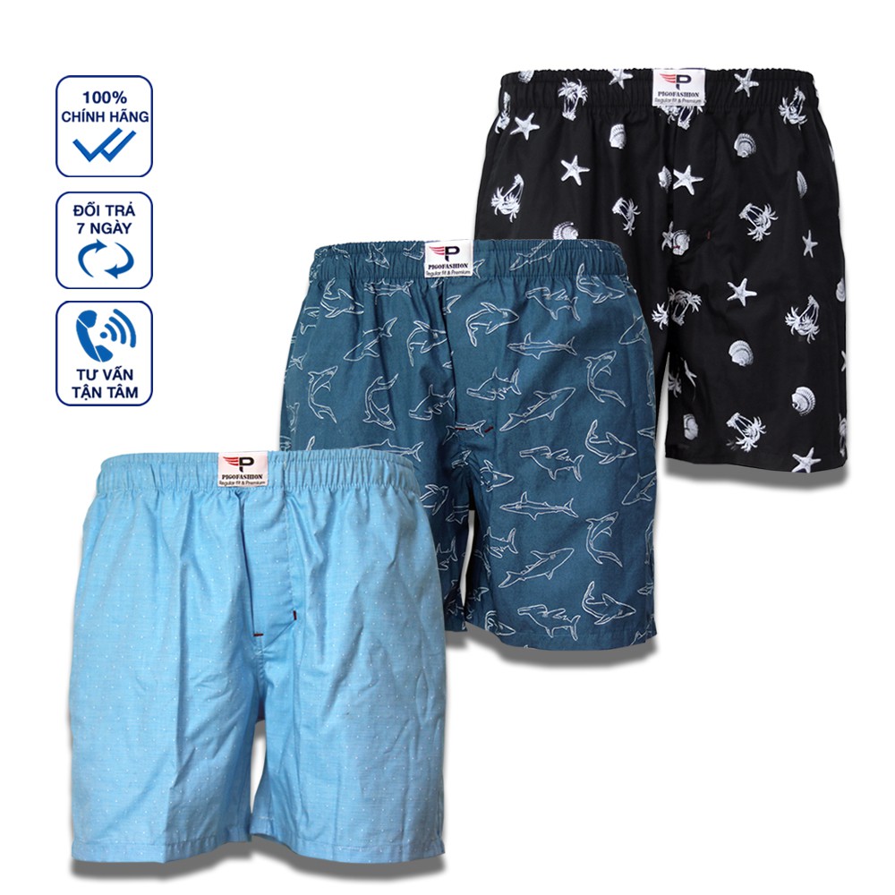 Bộ 3 quần đùi nam mặc nhà chất cotton họa tiết độc đáo Pigofashion Zqdcr02
