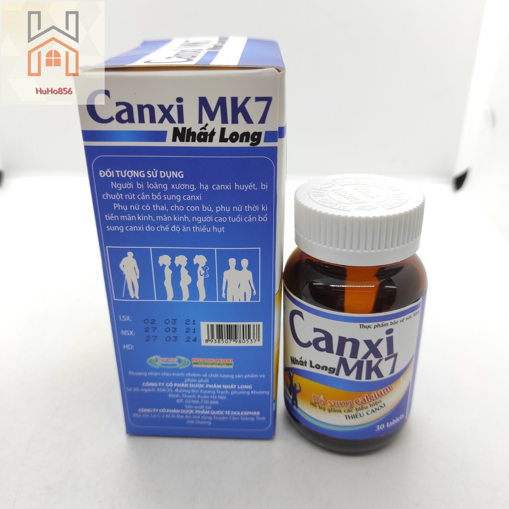 Canxi MK7 Nhất Long - Bổ Sung Calcium, Hỗ Trợ Giảm Các Biểu Hiện Thiếu Canxi Lọ 30 viên