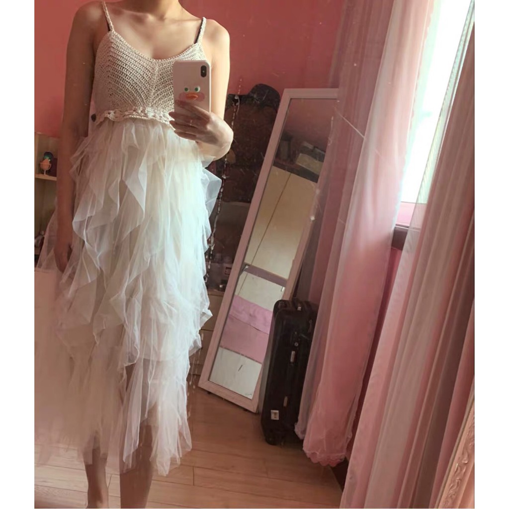 ♥️Đầm,Váy Len Tua Rua Hai Dây4 màu Fzsize Maxi đi biển