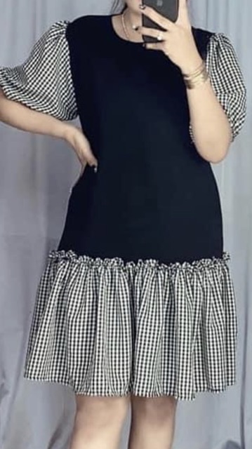 Đầm suông phối caro Bigsize 60-90 ký, thời trang nữ dành cho khách ngoại cỡ