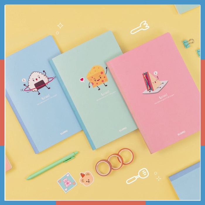 Vở may dán gáy kẻ ngang có chấm Lined 80,120trang, 200 trang B5 100/76; MS: 825,826,827 bìa foodie dễ thương
