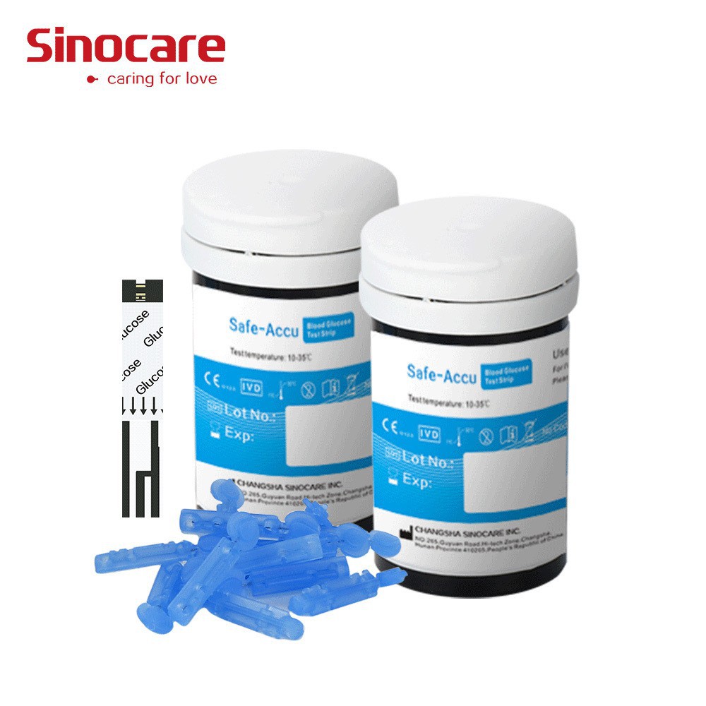 Hộp 25 Que thử Đường Huyết Sinocare Safe Accu + Tặng 50 kích chích máu + mua 3 hộp tặng MÓC TAI CÓ ĐÈN