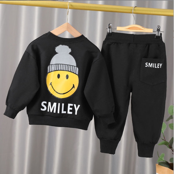 (Quảng Châu-Hàng Mới Về) Bộ quần áo nỉ thu đông SMILEY Cá Tính Hàng Đẹp cho bé từ 3-8 tuổi (9-26kg) Chất da cá.(MB.Q043)