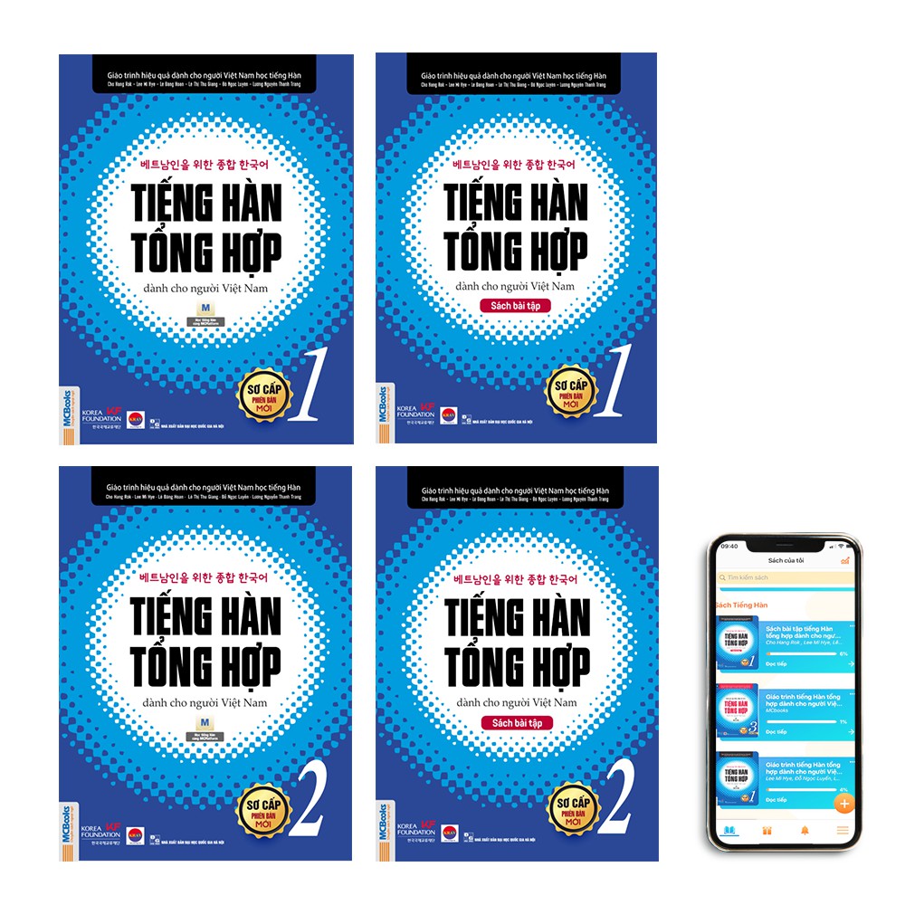 Sách - Combo 4 Cuốn Tiếng Hàn Tổng Hợp Dành Cho Người Việt Nam - Sơ Cấp 1&2 - Phiên Bản Mới Đen Trắng - Kèm App Học Tập