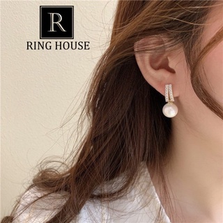 (Chuôi Bạc 925) E23 Bông Tai Khuyên Tai Nữ Tam Giác Ngọc Hạt Trai Đẹp Ring House