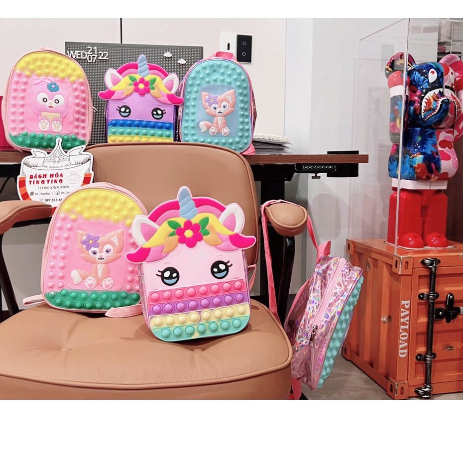 Balo pop it size 26*17cm họa tiết đáng yêu, Balo đi chơi cho bé kiểu nhấn bong bóng _ Tingting