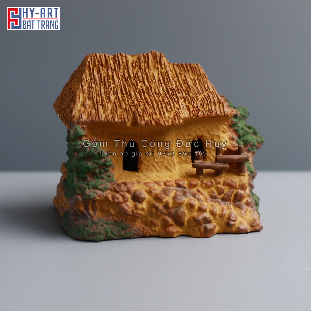 Tiểu cảnh hồ cá, trang trí bể cá cảnh, mô hình Nhà rơm trang trí hòn non bộ chậu cây bonsai