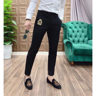 Quần Tây Âu Nam Đen Thêu Họa Tiết Dáng Ôm Vải Chống Nhăn QA2