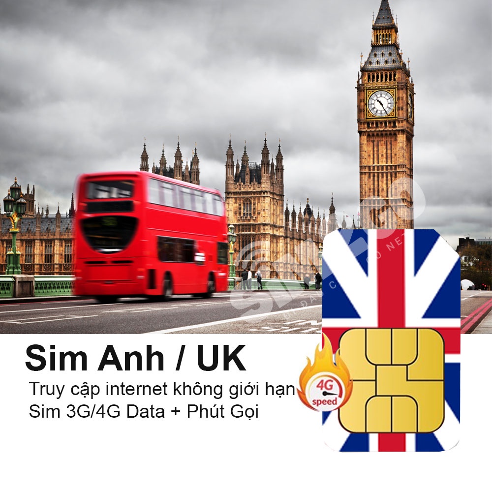 Sim du lịch Anh dung lượng 4G khủng, nghe gọi, nhắn tin thả ga