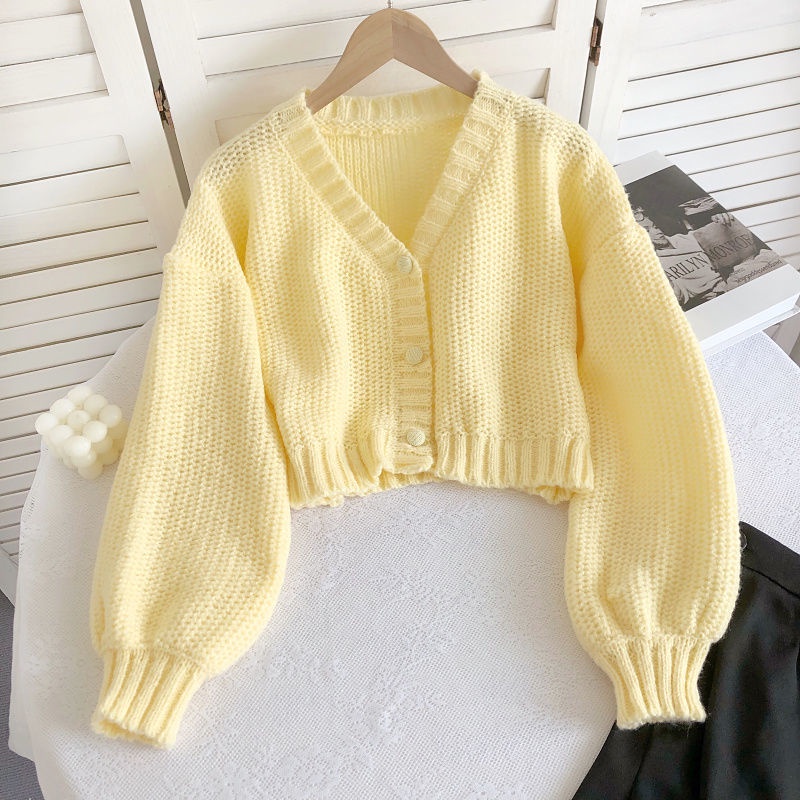 Áo Khoác Cardigan Dệt Kim Tay Dài Cổ Chữ V Màu Sắc Ngọt Ngào Thời Trang Thu Đông Cho Nữ