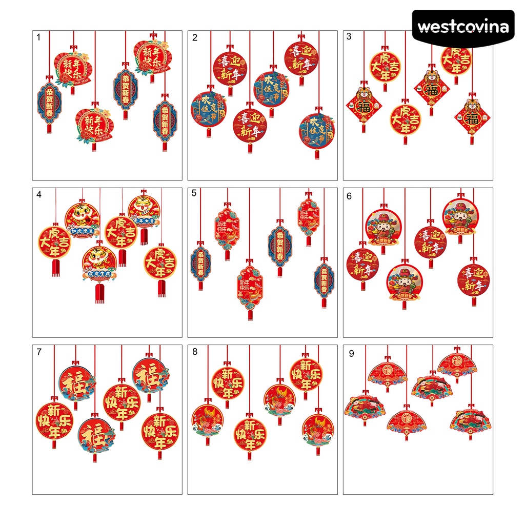 Set 6 phụ kiện treo trang trí mừng năm mới phong cách truyền thống