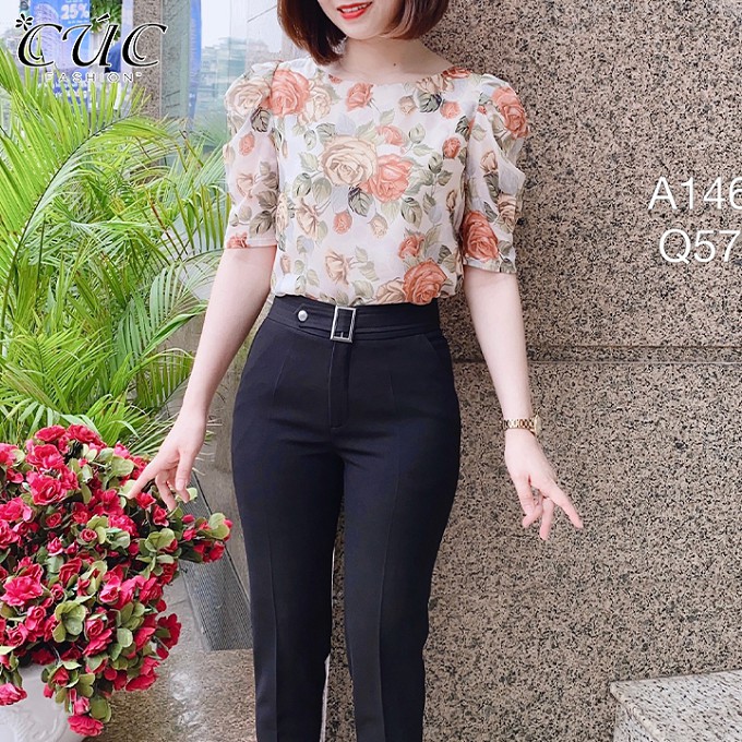 Áo sơ mi nữ cao cấp công sở Cúc Fashion A146 áo somi hoa cài