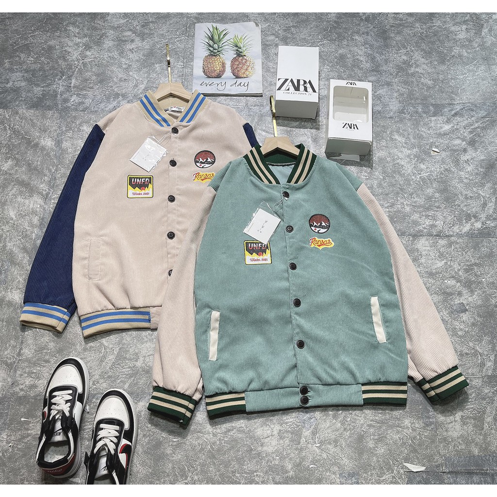 Áo Khoác Bomber - Áo Khoác Unisex  Nam Nữ  Nhung Phối Tay Cúc Bấm Form Rộng Hàng Shop | BigBuy360 - bigbuy360.vn