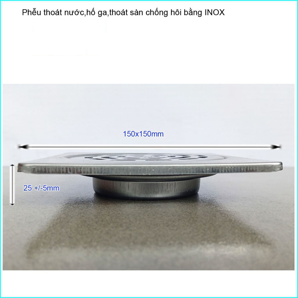 Phễu thoát sàn chống mùi hôi 100% inox không gỉ, hố ga nhà tắm Inox