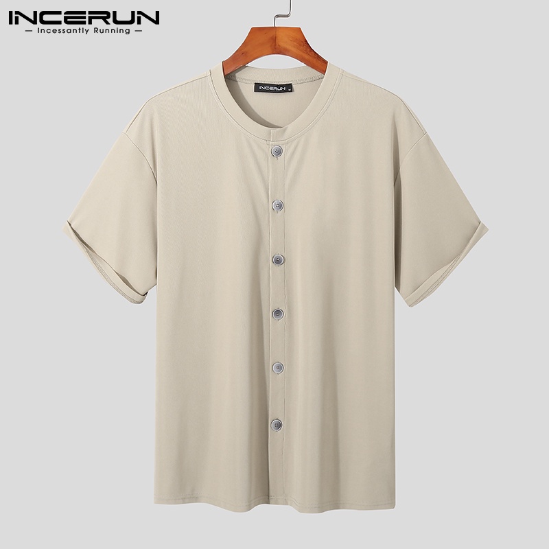 Áo dệt kim INCERUN tay ngắn cổ tròn phong cách Hàn Quốc cá tính thời trang cho nam