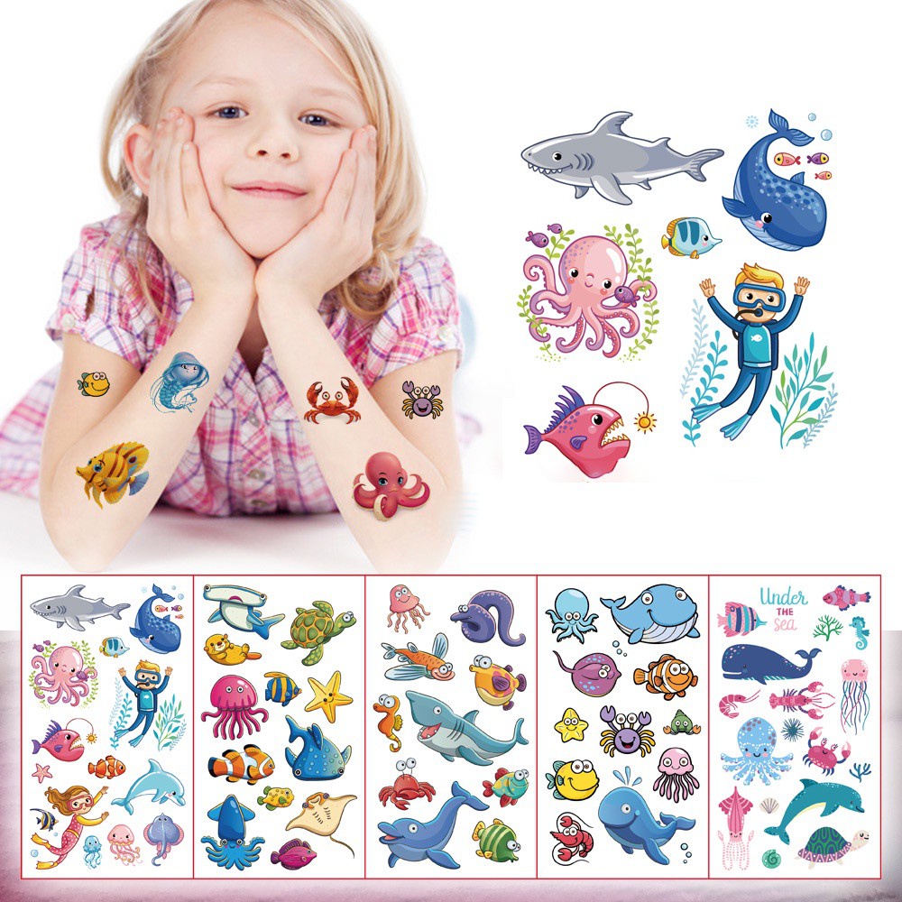 Bộ 10 miếng hình xăm dán trang trí in hình kỳ lân / khủng long / tiên cá / thú vật cho trẻ em DIY