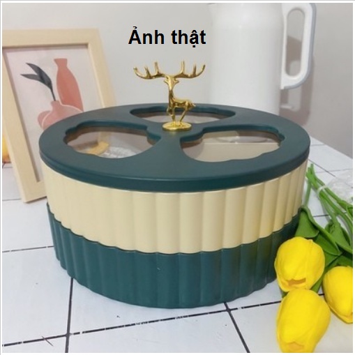 Hộp đựng mứt 2 tầng sang trọng , khay mứt hình con hưu vàng  phong cách bắc âu -KHAY MỨT HƯU XANH