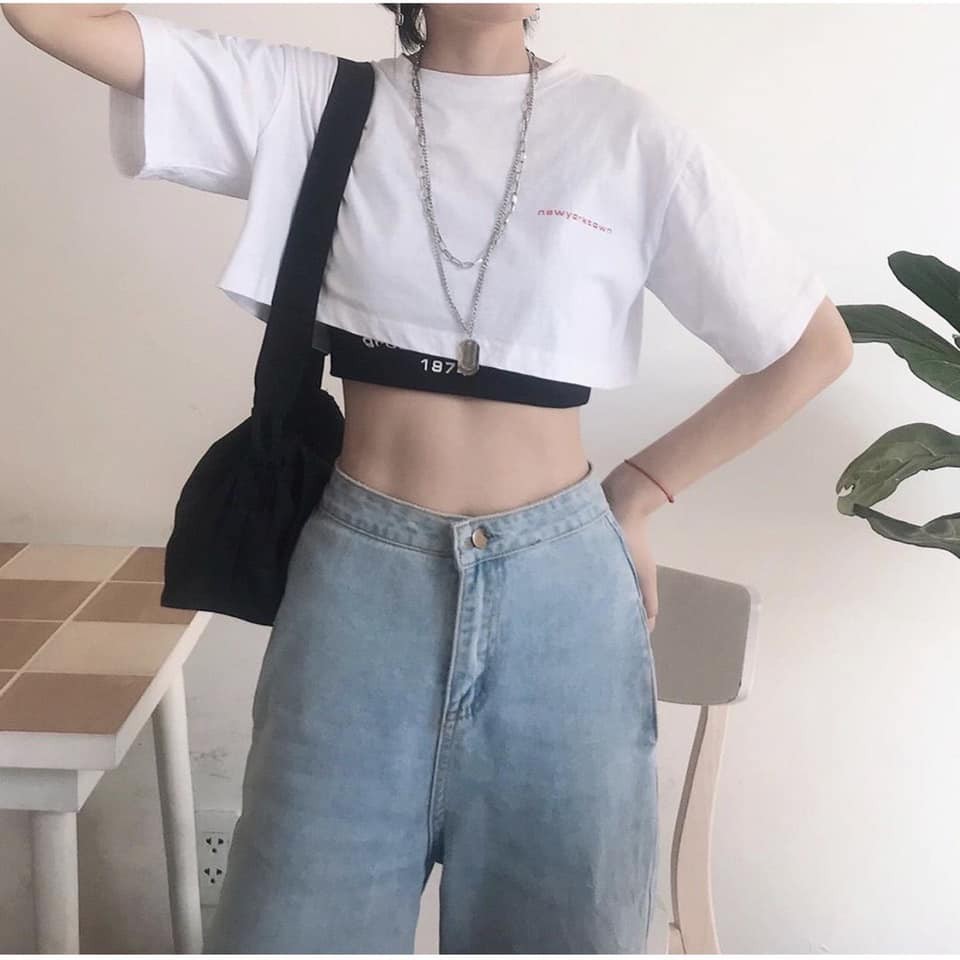 [HÀNG LOẠI 1]Set Áo Croptop ❤️ Combo bra đen croptop trắng 1974 nữ HOT ❤️