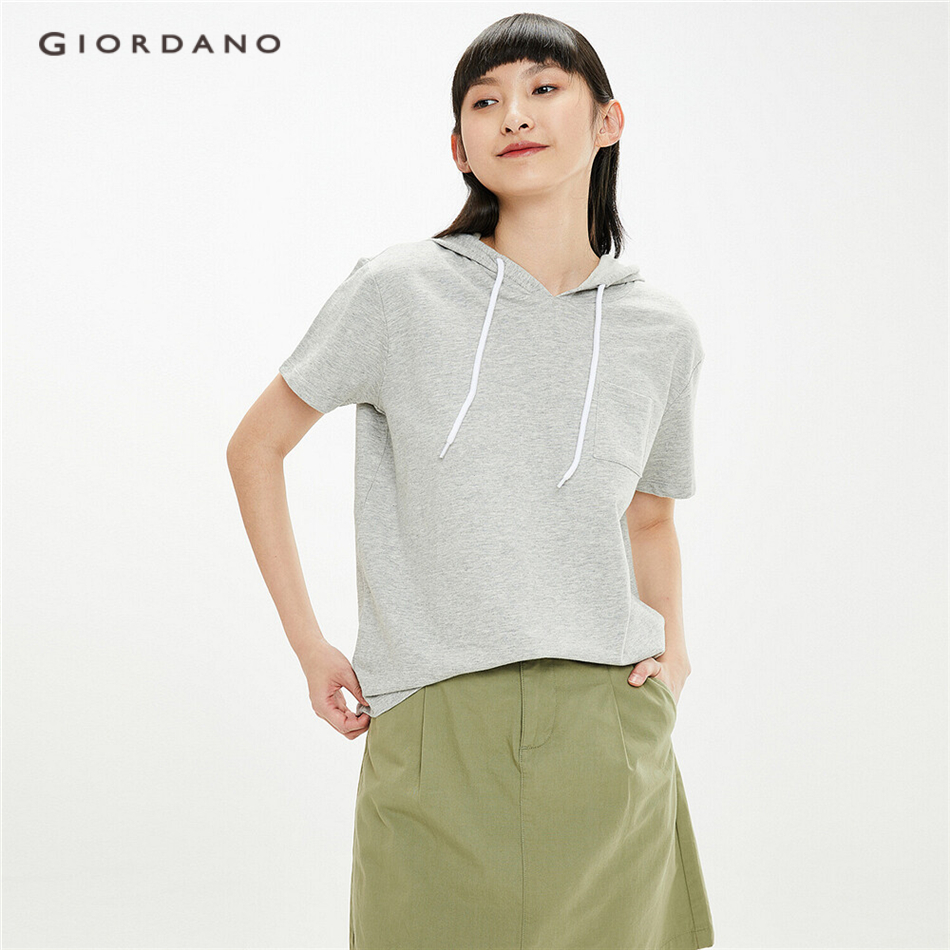 Áo Hoodie Giordano 05321410 Tay Ngắn Dáng Rộng Túi Đắp Phong Cách Trẻ Trung Cho Phụ Nữ