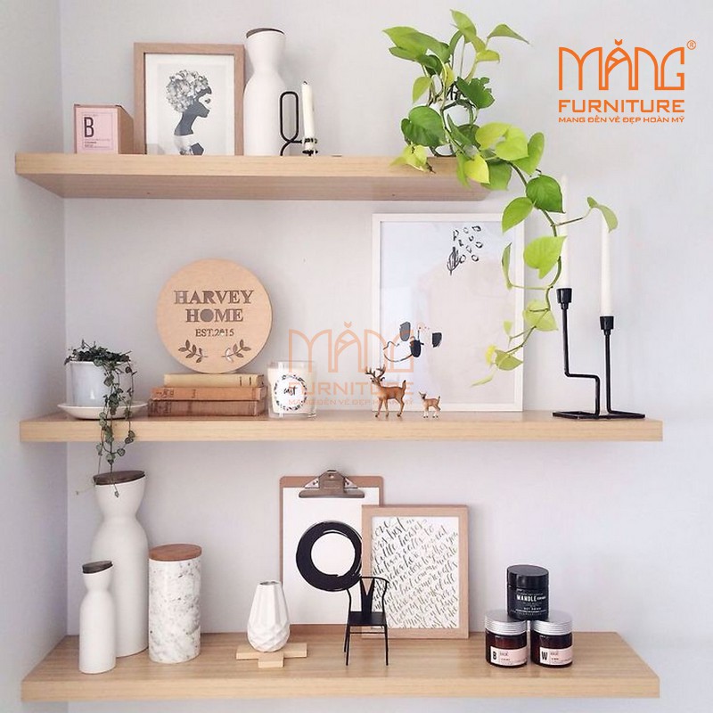 Kệ gỗ treo tường 3 thanh ngang 40,50,60 x 15 cm  KTT03