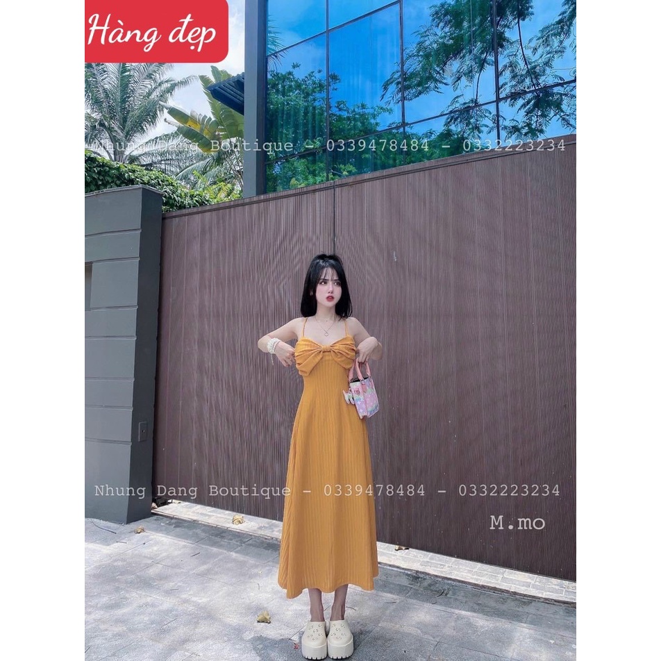 Đầm gân suông kiểu 2 dây xoắn ngực