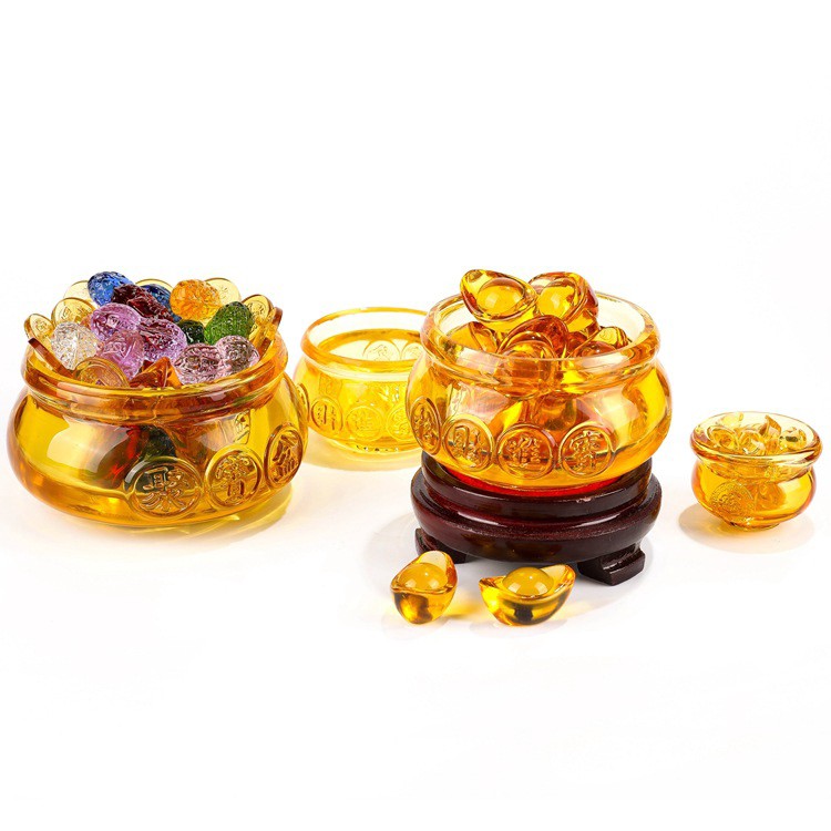 Hũ Vàng Thần Tài Pha Lê (Cỡ Nhỏ 6cm) + 36 Thỏi Vàng Cỡ 1.4cm - Tụ Bảo Bồn Lưu Ly, Chiêu Lộc Tụ Tài - Vật Phẩm Phong Thủy | BigBuy360 - bigbuy360.vn