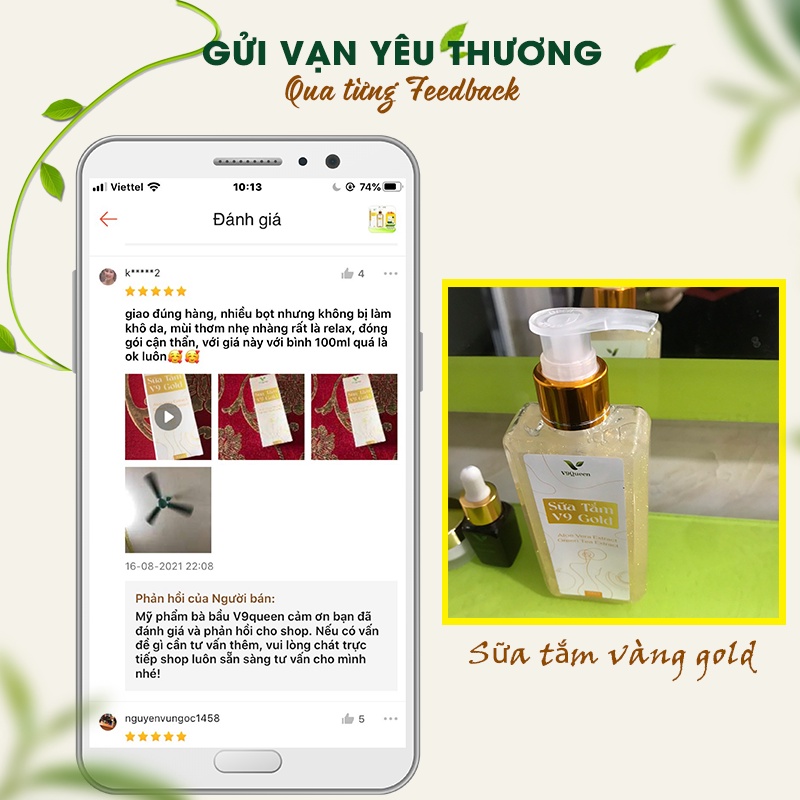 Sữa tắm nước hoa V9Queen, dưỡng trắng da giảm mụn, mùi hương trái cây dịu mát - V9 Gold 200ml/Chai