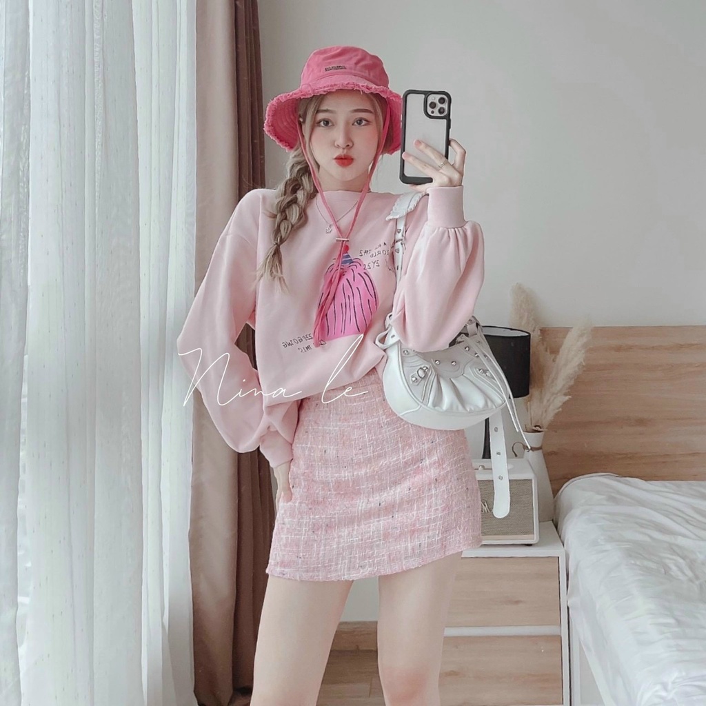 SÉT BỘ ĐI CHƠI ÁO TAY DÀI NỈ BÔNG IN CHÂN VÁY DẠ SIÊU ĐẸP