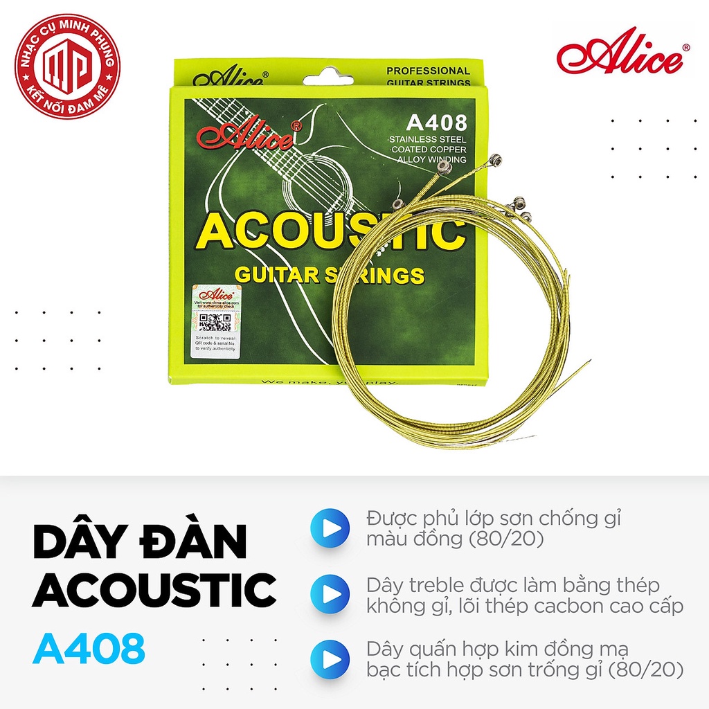 Bộ dây đàn Guitar Acoustic cao cấp Alice A408 - Hàng nguyên hộp - Hàng chính hãng