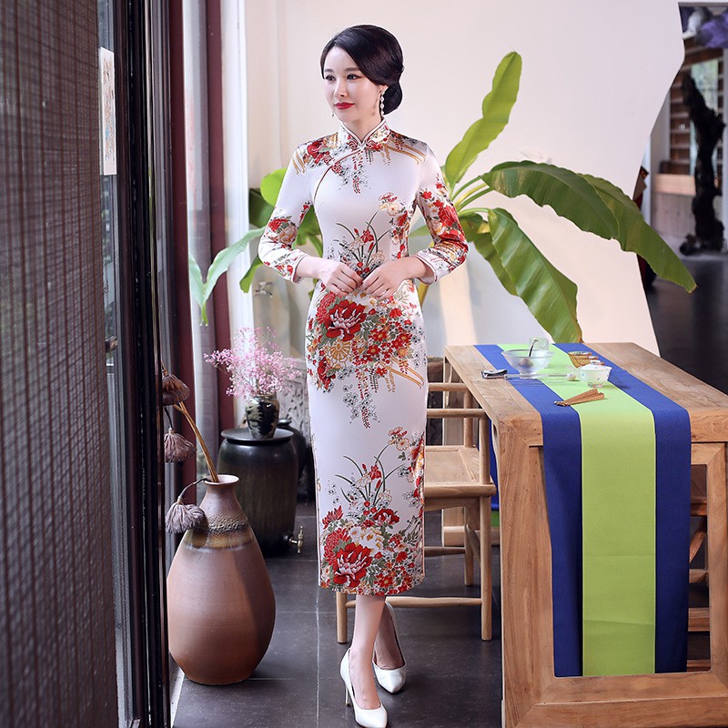 Chinese National Cheongsam Slim Women Long Dress Long Sleeve Vintage Dresses | BigBuy360 - bigbuy360.vn