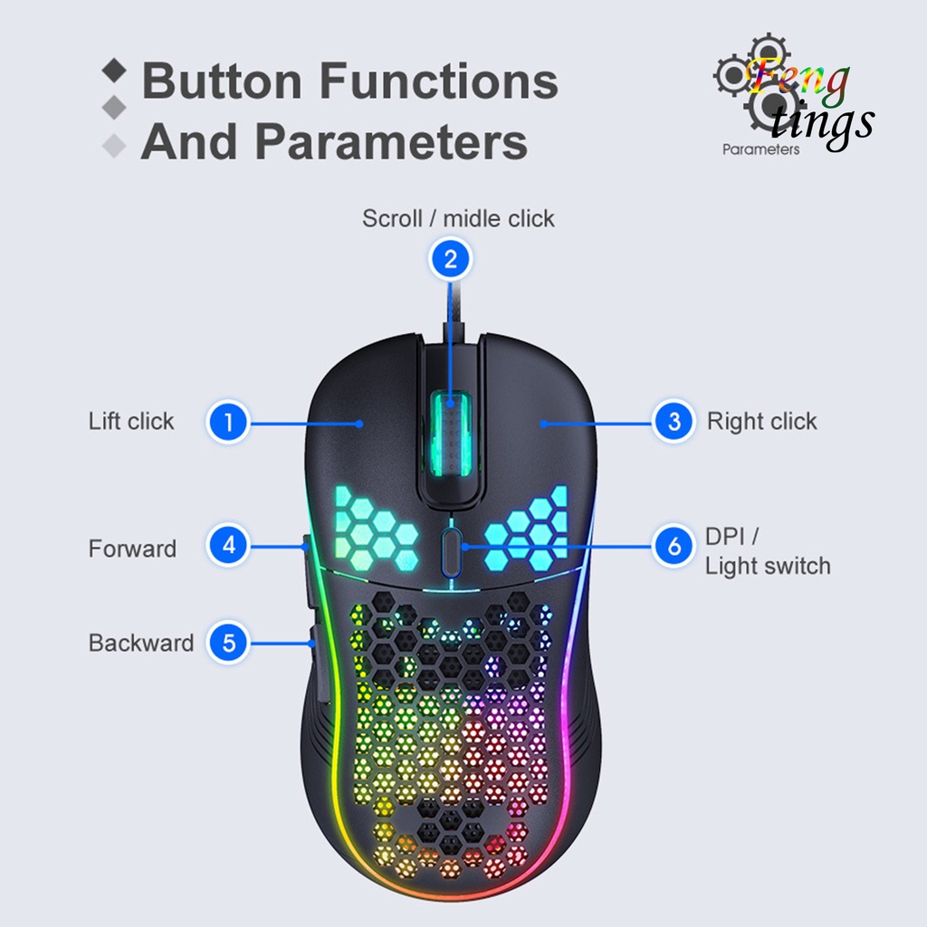 Chuột chơi game có dây IMICE T98 7200DPI RGB họa tiết tổ ong độc đáo