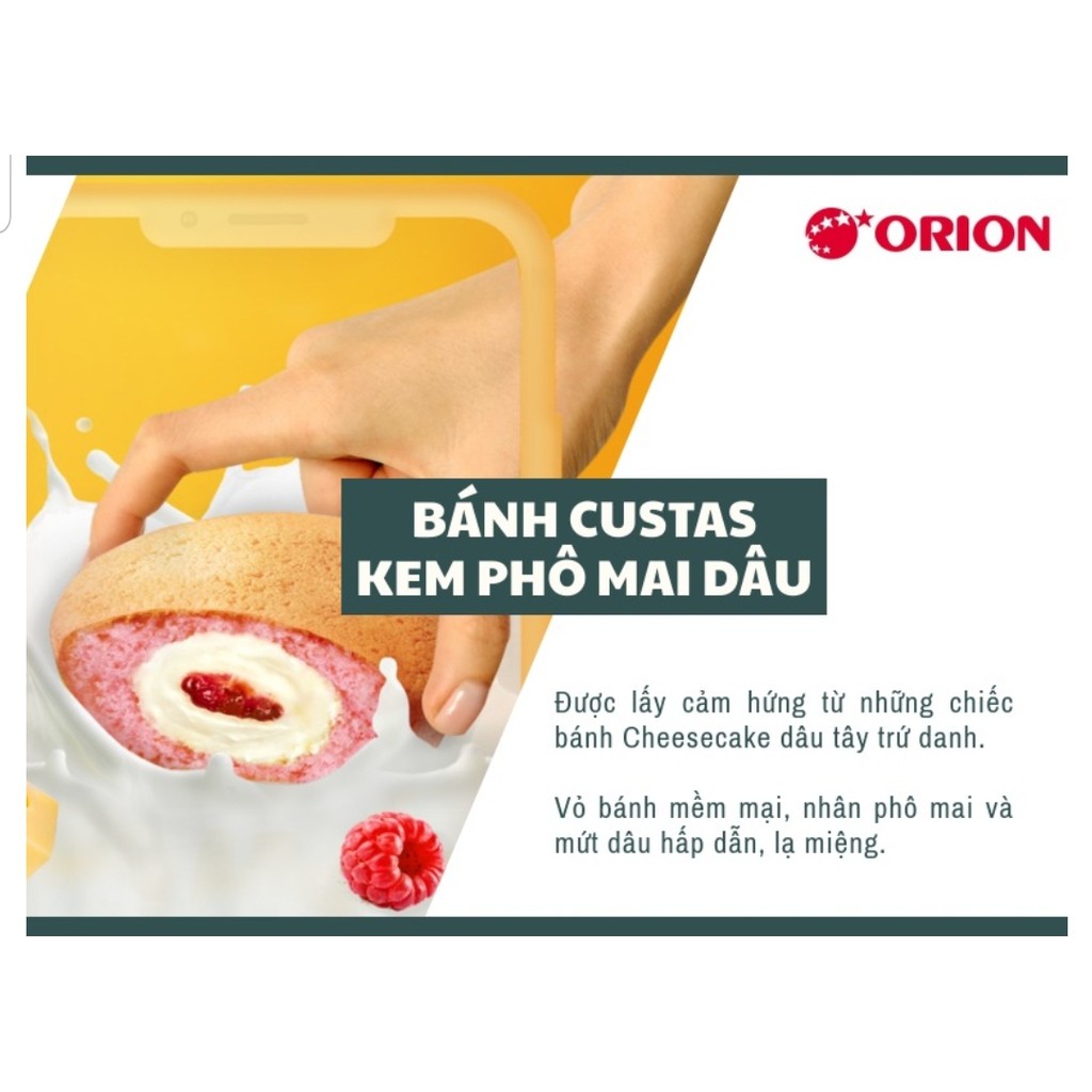 Bánh Bông Lan Custas Orion Kem Phô Mai Dâu (Hộp 12 cái)