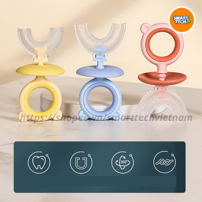 Bàn chải đánh răng cho bé TEDDY - Bàn chải cầm tay chữ U silicone có kèm cốc đánh răng tiện lợi cho bé từ 2 tuổi