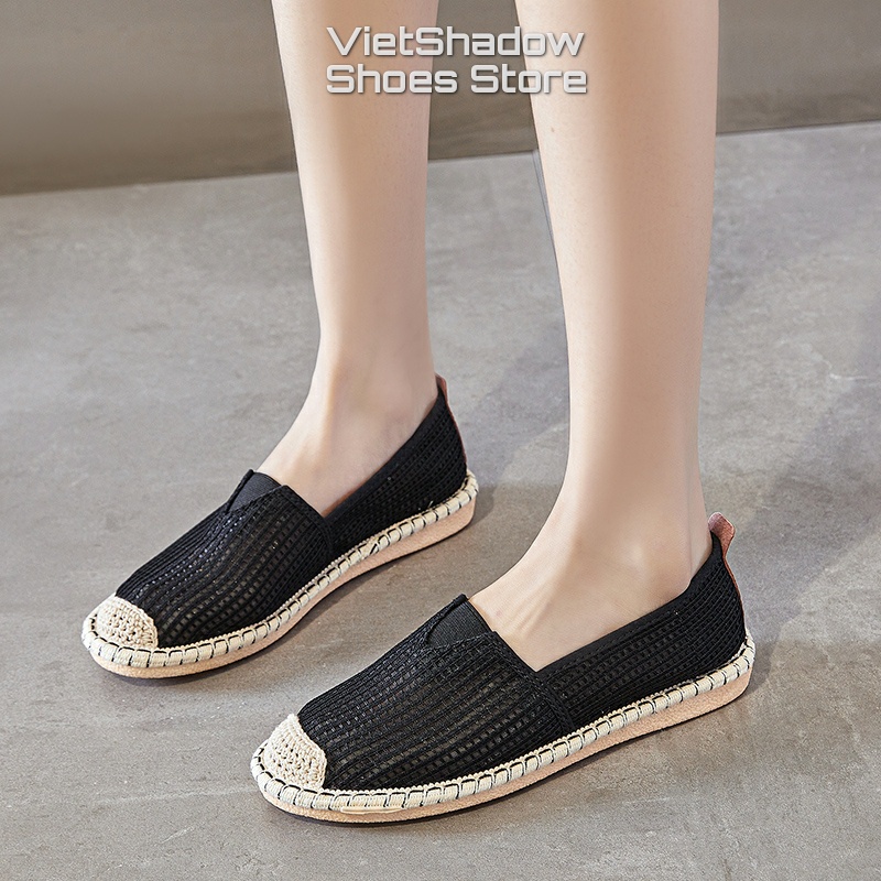 Slip on cói nữ - Giày lười vải nữ - Chất liệu vải lưới 3 màu đen, đỏ và trắng - Mã B31