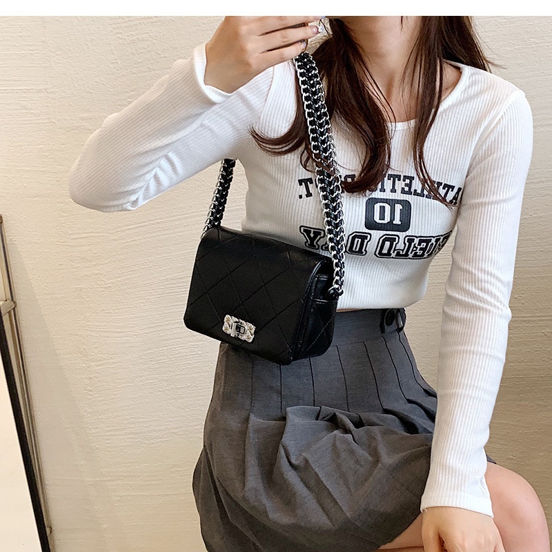 Túi Đeo Vai Hình Vuông Cỡ Nhỏ Thêu Họa Tiết Kẻ Sọc Kim Cương Thời Trang Cho Nữ