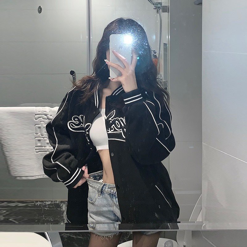 Áo khoác bomber super nam nữ giá rẻ khỏe khoắn thời trang/ áo bomber 2 sọc cúc bấm rabbit màu đen unisex | BigBuy360 - bigbuy360.vn
