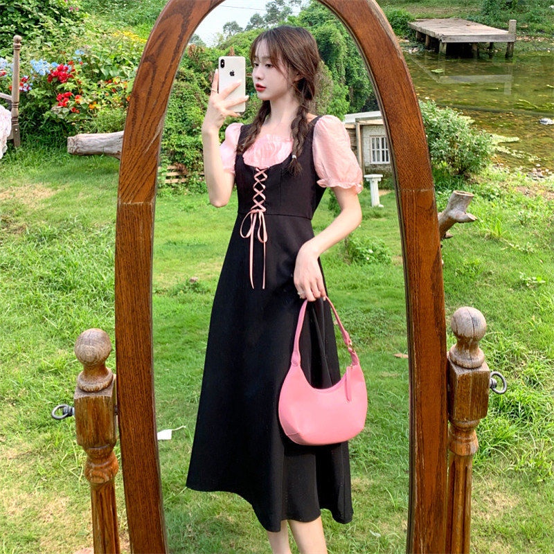 Đầm Dài Cổ Vuông Tay Phồng Giả Hai Mảnh Phong Cách Pháp Thời Trang Mùa Hè Hàng Mới Dành Cho Nữ Cỡ Lớn 2022