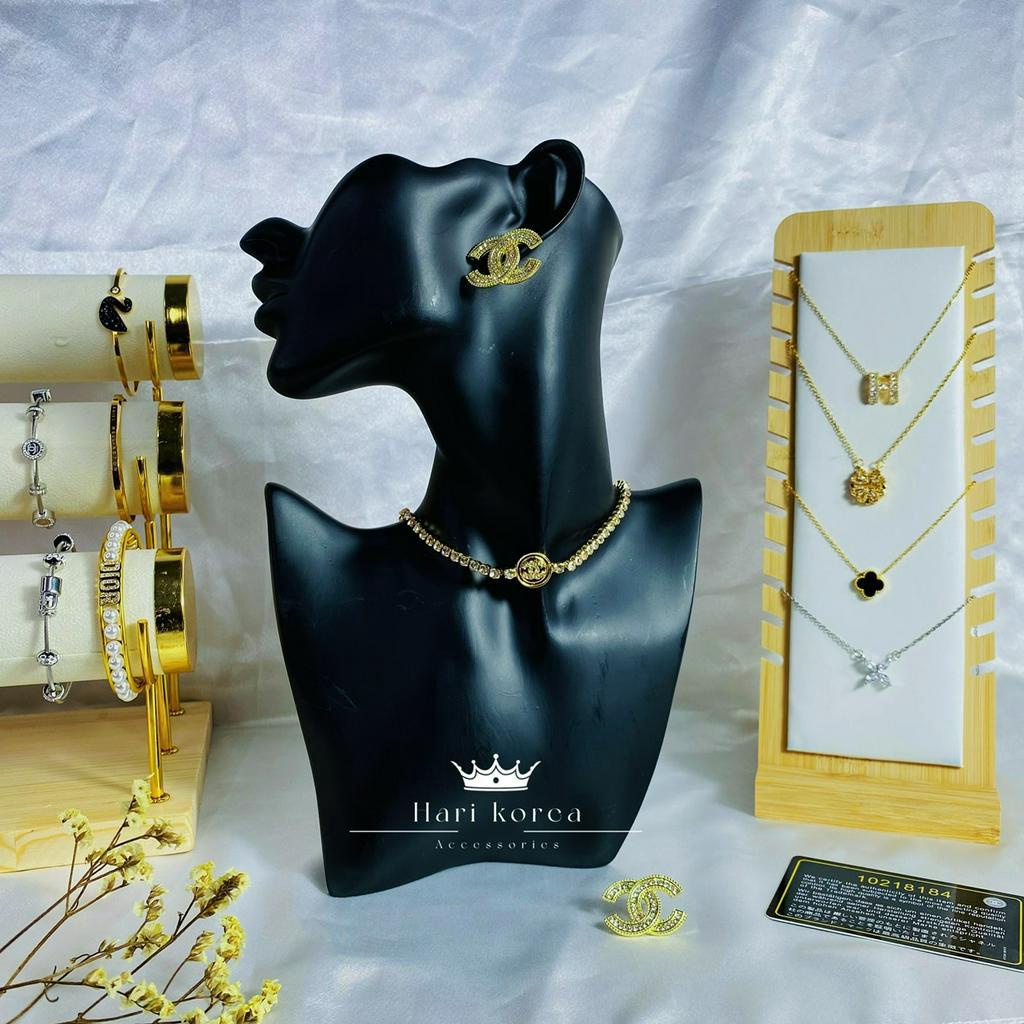 Sét trang sức CN dính đá, Dây chuyền &amp; bông tai hãng, phụ kiện trang sức nữ Hari korea accessories