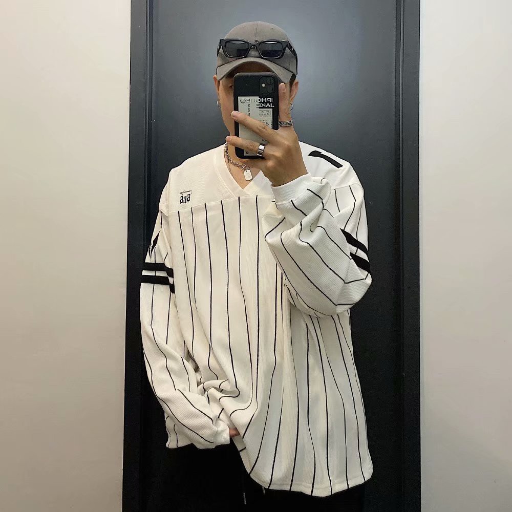 Áo thun tay dài in sọc thời trang hip hop
