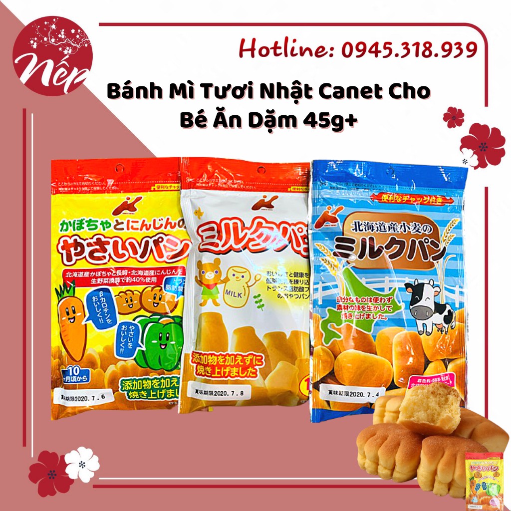 ( Date T11.2021) Bánh Mì Tươi Nhật Canet Cho Bé Ăn Dặm 45g+