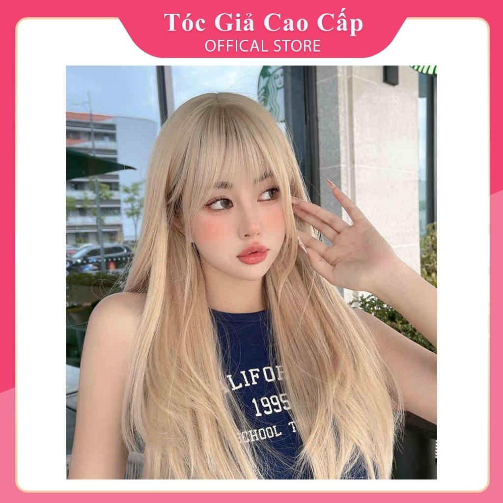 Tóc giả nữ nguyên đầu thẳng vàng tây phối line trắng baby, tặng kèm lưới trùm tóc.