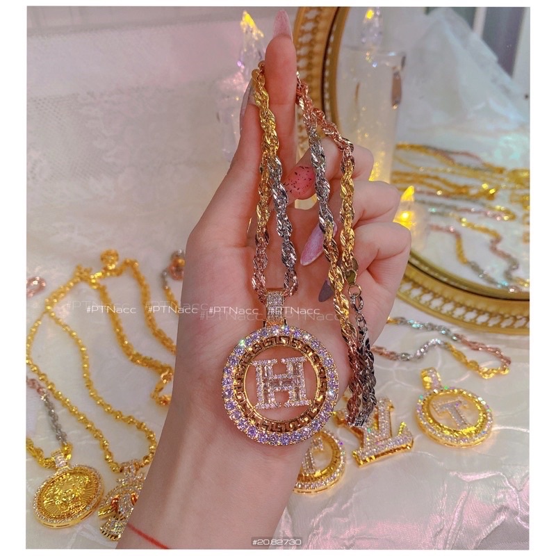 Dây chuyền xoắn xi 3 màu + mặt H vàng | D872946