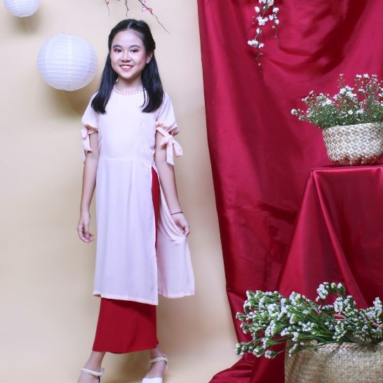 Bộ áo dài bé gái thiết kế hạnh phúc, chất liệu tằm ý cao cấp mềm mại thanh lịch tphcm - Jadiny