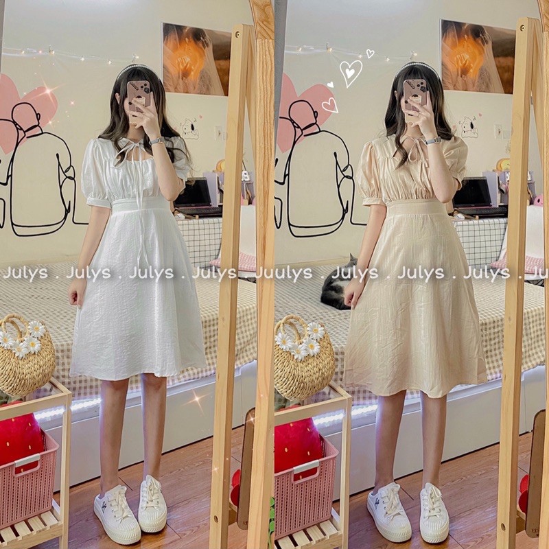 Váy khoét ngực buộc nơ 2 màu (ảnh thật shop chụp kèm video)