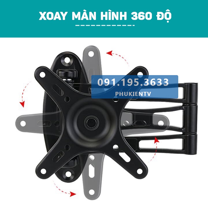 #S13 - Giá Treo Màn Hình Gắn Tường ErgoTek S13 17 - 27Inch  - Xoay 360 Độ - Vesa 75 CM & 100 CM - Hợp Kim Nhôm